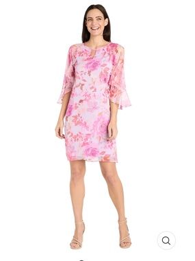 R&M Richards Pink Floral Ruffle Sleeve Dress – Petite Size 4P